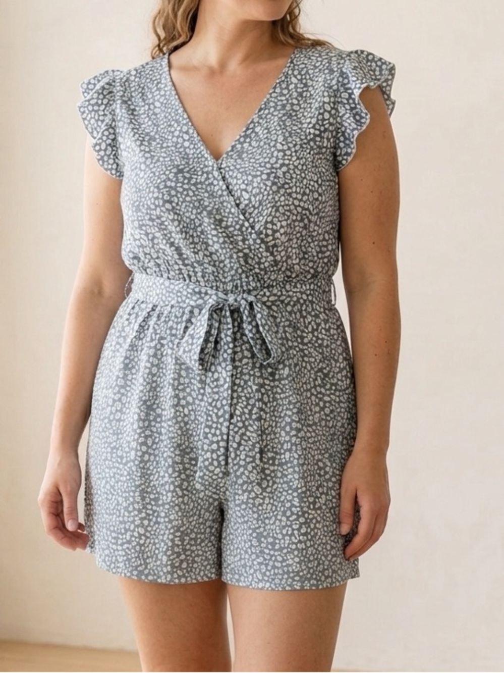 Cupshe Blue & White Printed Tie-Waist Mini Dress